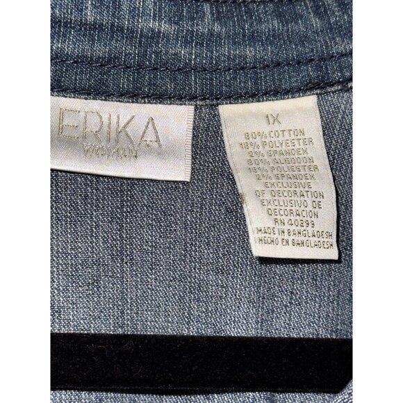 Denim Embroidered Button-Up Shirt 1X Erika Woman Cotton Blend - Picture 3 of 6